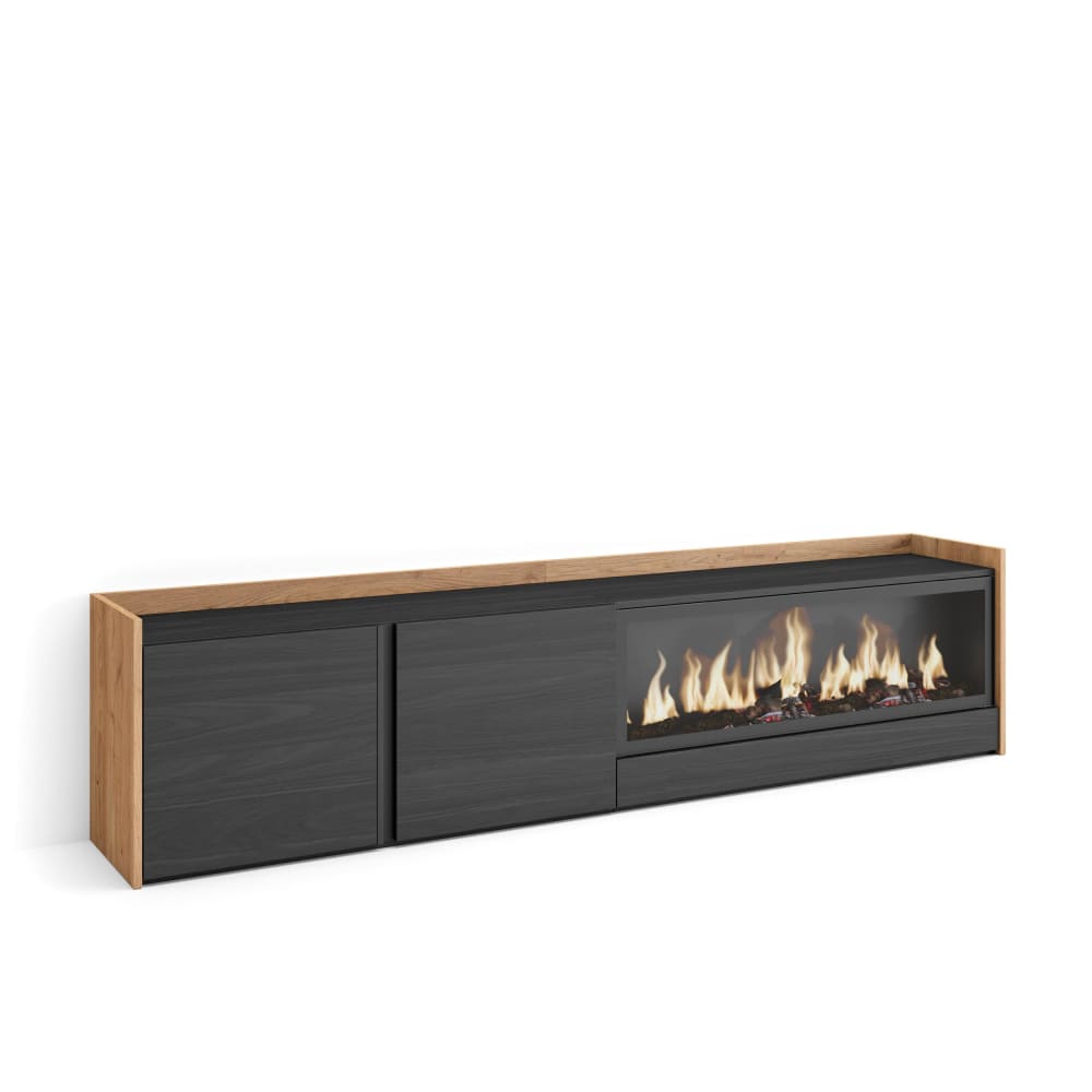 wohnli-moebel-suche-M26043533 Wohnli Möbelsuche - TV-Möbel Holzeffekt schwarz eiche 212x35x50cm Kamin mit Feuereffekt