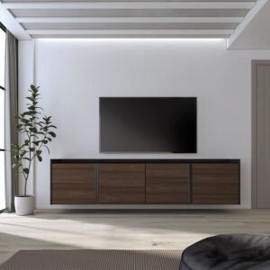 TV-Möbel Holzeffekt dunkler eiche und schwarz 207x35x50cm Hängend 207x50x35cm Spanplatte Braun Skraut home Möbel Wohnzimmermöbel TV-Möbel