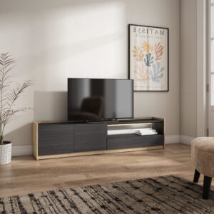 TV-Möbel Holzeffekt schwarz und eiche 207x37x50cm mit Led 207x50x37cm Spanplatte Schwarz Skraut home Möbel Wohnzimmermöbel TV-Möbel