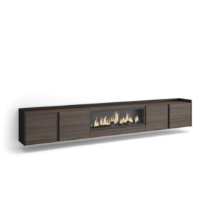 Wohnli Möbelsuche - TV-Möbel Holzeffekt eiche schwarz 315x35x50cm Kamin mit Feuereffekt