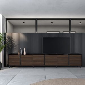 TV-Möbel Holzeffekt dunkler eiche und schwarz 309x35x61cm mit Beinen 309x61x35cm Spanplatte Braun Skraut home Möbel Wohnzimmermöbel TV-Möbel
