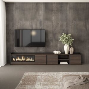 TV-Möbel Holzeffekt eiche schwarz 315x35x50cm Kamin mit Feuereffekt 315x50x35cm Spanplatte Braun Skraut home Möbel Wohnzimmermöbel TV-Möbel
