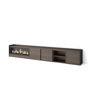 Wohnli Möbelsuche - TV-Möbel Holzeffekt eiche schwarz 315x35x50cm Kamin mit Feuereffekt