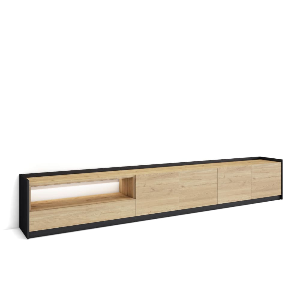 wohnli-moebel-suche-M26043548 Wohnli Möbelsuche - TV-Möbel Holzeffekt eiche und schwarz 310x37x50cm mit Led