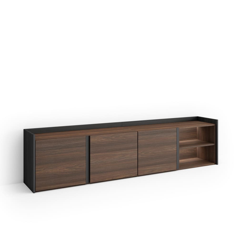 Wohnli Möbelsuche - TV-Möbel Holzeffekt dunkler eiche und schwarz 207x35x50cm mit Led