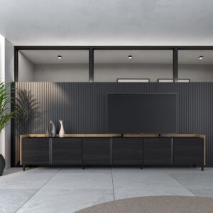 TV-Möbel Holzeffekt schwarz und eiche 309x35x61cm mit Beinen 309x61x35cm Spanplatte Schwarz Skraut home Möbel Wohnzimmermöbel TV-Möbel