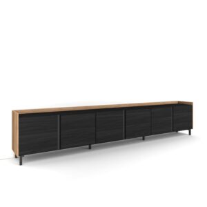 Wohnli Möbelsuche - TV-Möbel Holzeffekt schwarz und eiche 309x35x61cm mit Beinen