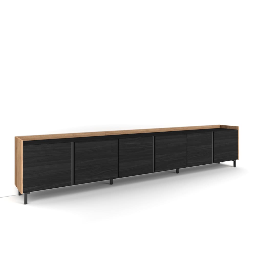 Wohnli Möbelsuche - TV-Möbel Holzeffekt schwarz und eiche 309x35x61cm mit Beinen