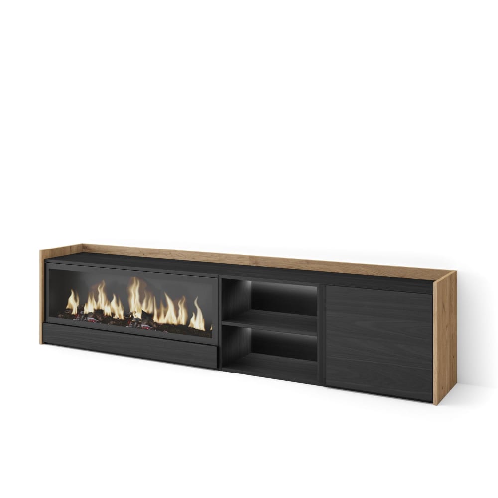 wohnli-moebel-suche-M26043553 Wohnli Möbelsuche - TV-Möbel Holzeffekt schwarz eiche 212x35x50cm Kamin mit Feuereffekt
