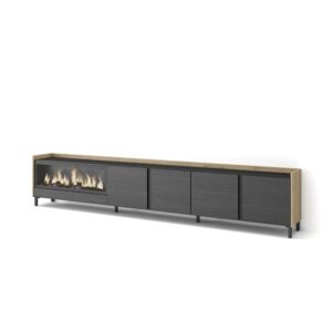 Wohnli Möbelsuche - TV-Möbel Holzeffekt schwarz eiche 315x35x61cm Kamin mit Feuereffekt