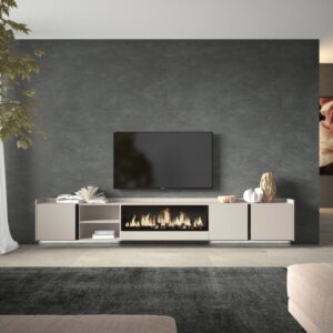 TV-Möbel Holzeffekt beige 315x35x50cm Kamin mit Feuereffekt XXL 315x50x35cm Spanplatte Beige Skraut home Möbel Wohnzimmermöbel TV-Möbel