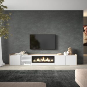 wohnli-moebel-suche-M26043557-1 TV-Möbel Holzeffekt weiß und eiche 315x35x50cm Kamin mit Feuereffekt 315x50x35cm Spanplatte Weiß Skraut home Möbel Wohnzimmermöbel TV-Möbel