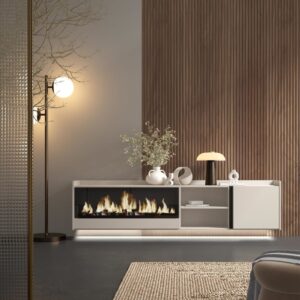 wohnli-moebel-suche-M26043558-1 TV-Möbel Holzeffekt beige 212x35x50cm Kamin mit Feuereffekt XXL 212x50x35cm Spanplatte Beige Skraut home Möbel Wohnzimmermöbel TV-Möbel