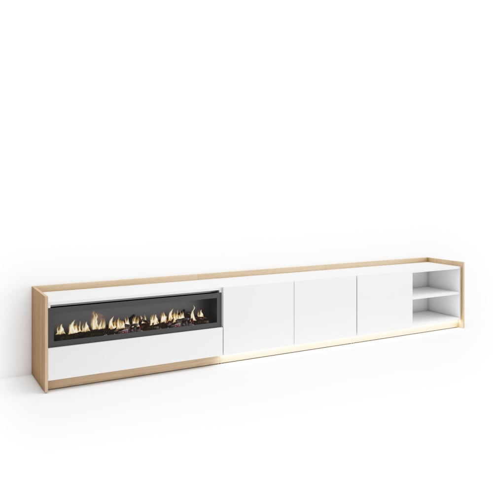 wohnli-moebel-suche-M26043559 Wohnli Möbelsuche - TV-Möbel Holzeffekt weiß und eiche 310x37x50cm Kamin mit Feuereffekt