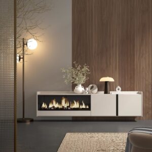 wohnli-moebel-suche-M26043560-1 TV-Möbel Holzeffekt beige 212x35x50cm Kamin mit Feuereffekt XXL 212x50x35cm Spanplatte Beige Skraut home Möbel Wohnzimmermöbel TV-Möbel