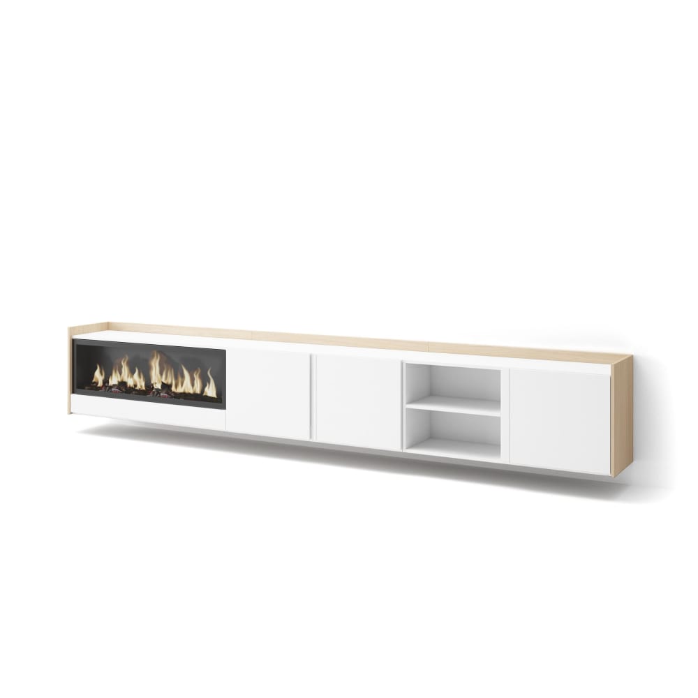 wohnli-moebel-suche-M26043561 Wohnli Möbelsuche - TV-Möbel Holzeffekt weiß und eiche 315x35x50cm Kamin mit Feuereffekt