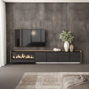 wohnli-moebel-suche-M26043562-1 TV-Möbel Holzeffekt schwarz eiche 315x35x50cm Kamin mit Feuereffekt 315x50x35cm Spanplatte Schwarz Skraut home Möbel Wohnzimmermöbel TV-Möbel