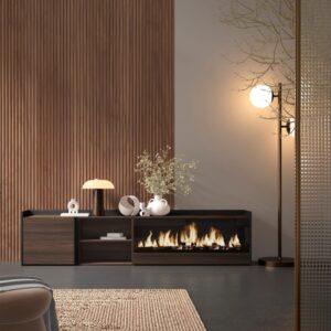 wohnli-moebel-suche-M26043563-1 TV-Möbel Holzeffekt eiche schwarz 212x35x50cm Kamin mit Feuereffekt 212x50x35cm Spanplatte Braun Skraut home Möbel Wohnzimmermöbel TV-Möbel