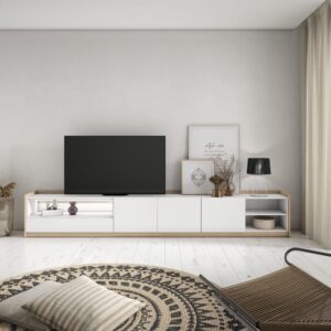TV-Möbel Holzeffekt weiß und eiche 310x37x50cm mit Led 310x50x37cm Spanplatte Weiß Skraut home Möbel Wohnzimmermöbel TV-Möbel