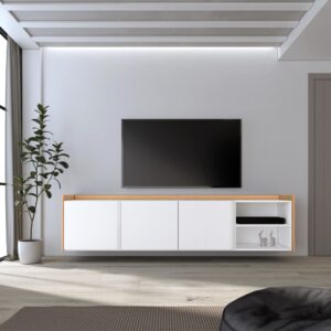wohnli-moebel-suche-M26043568-1 TV-Möbel Holzeffekt weiß und eiche 207x35x50cm Hängend 207x50x35cm Spanplatte Weiß Skraut home Möbel Wohnzimmermöbel TV-Möbel