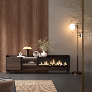 wohnli-moebel-suche-M26043569-1 TV-Möbel Holzeffekt eiche schwarz 212x35x61cm Kamin mit Feuereffekt 212x61x35cm Spanplatte Braun Skraut home Möbel Wohnzimmermöbel TV-Möbel