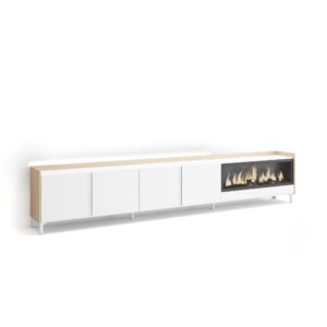 Wohnli Möbelsuche - TV-Möbel Holzeffekt weiß und eiche 315x35x61cm Kamin mit Feuereffekt