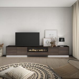 wohnli-moebel-suche-M26043572-1 TV-Möbel Holzeffekt eiche schwarz 310x37x50cm Kamin mit Feuereffekt 310x50x37cm Spanplatte Braun Skraut home Möbel Wohnzimmermöbel TV-Möbel