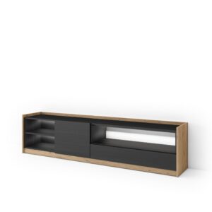 Wohnli Möbelsuche - TV-Möbel Holzeffekt schwarz und eiche 207x37x50cm mit Led