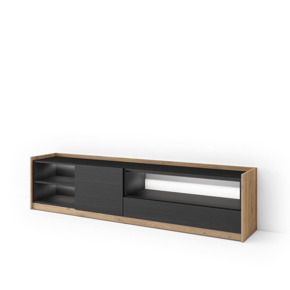 Wohnli Möbelsuche - TV-Möbel Holzeffekt schwarz und eiche 207x37x50cm mit Led