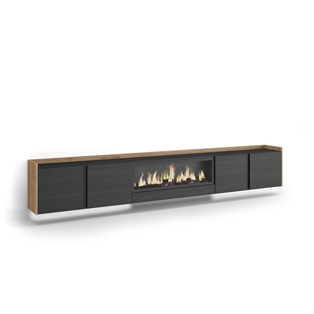 wohnli-moebel-suche-M26043574 Wohnli Möbelsuche - TV-Möbel Holzeffekt schwarz eiche 315x35x50cm Kamin mit Feuereffekt