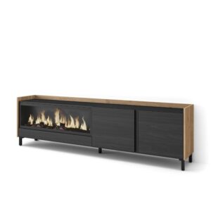 Wohnli Möbelsuche - TV-Möbel Holzeffekt schwarz eiche 212x35x61cm Kamin mit Feuereffekt