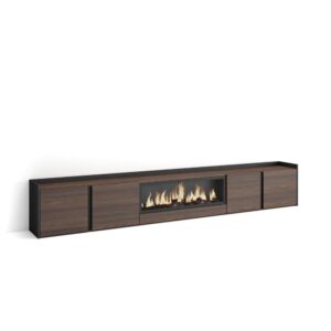 Wohnli Möbelsuche - TV-Möbel Holzeffekt eiche schwarz 315x35x50cm Kamin mit Feuereffekt