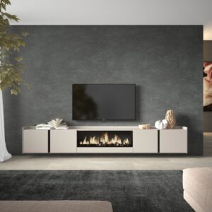 TV-Möbel Holzeffekt beige 315x35x50cm Kamin mit Feuereffekt XXL 315x50x35cm Spanplatte Beige Skraut home Möbel Wohnzimmermöbel TV-Möbel