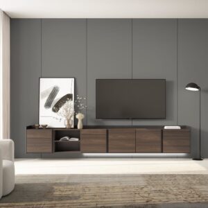 TV-Möbel Holzeffekt dunkler eiche und schwarz 309x35x50cm Hängend 309x50x35cm Spanplatte Braun Skraut home Möbel Wohnzimmermöbel TV-Möbel