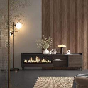 wohnli-moebel-suche-M26043584-1 TV-Möbel Holzeffekt eiche schwarz 212x35x61cm Kamin mit Feuereffekt 212x61x35cm Spanplatte Braun Skraut home Möbel Wohnzimmermöbel TV-Möbel