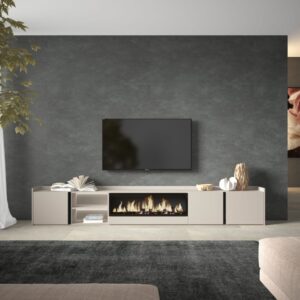 TV-Möbel Holzeffekt beige 315x35x50cm Kamin mit Feuereffekt XXL 315x50x35cm Spanplatte Beige Skraut home Möbel Wohnzimmermöbel TV-Möbel
