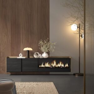 wohnli-moebel-suche-M26043587-1 TV-Möbel Holzeffekt schwarz eiche 212x35x50cm Kamin mit Feuereffekt 212x50x35cm Spanplatte Schwarz Skraut home Möbel Wohnzimmermöbel TV-Möbel