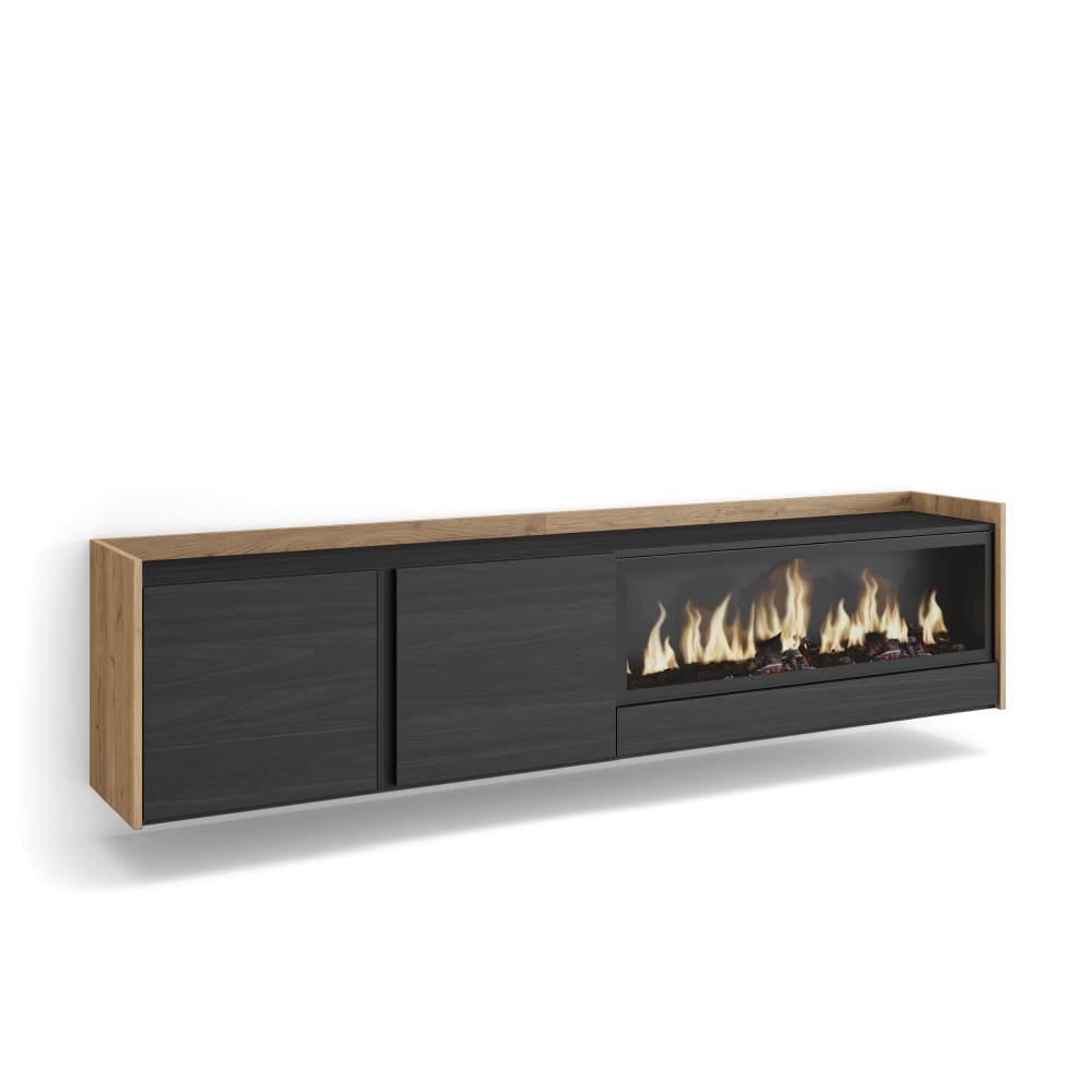 wohnli-moebel-suche-M26043587 Wohnli Möbelsuche - TV-Möbel Holzeffekt schwarz eiche 212x35x50cm Kamin mit Feuereffekt