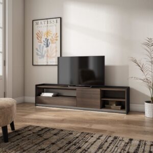 TV-Möbel Holzeffekt dunkler eiche und schwarz 207x37x50cm mit Led 207x50x37cm Spanplatte Braun Skraut home Möbel Wohnzimmermöbel TV-Möbel