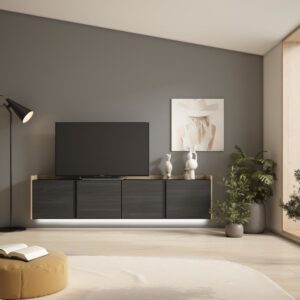 TV-Möbel Holzeffekt schwarz und eiche 207x35x50cm Hängend 207x50x35cm Spanplatte Schwarz Skraut home Möbel Wohnzimmermöbel TV-Möbel