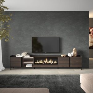 wohnli-moebel-suche-M26043592-1 TV-Möbel Holzeffekt eiche schwarz 315x35x61cm Kamin mit Feuereffekt 315x61x35cm Spanplatte Braun Skraut home Möbel Wohnzimmermöbel TV-Möbel