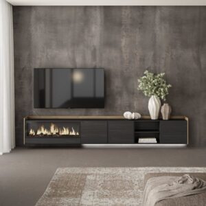 wohnli-moebel-suche-M26043594-1 TV-Möbel Holzeffekt schwarz eiche 315x35x50cm Kamin mit Feuereffekt 315x50x35cm Spanplatte Schwarz Skraut home Möbel Wohnzimmermöbel TV-Möbel