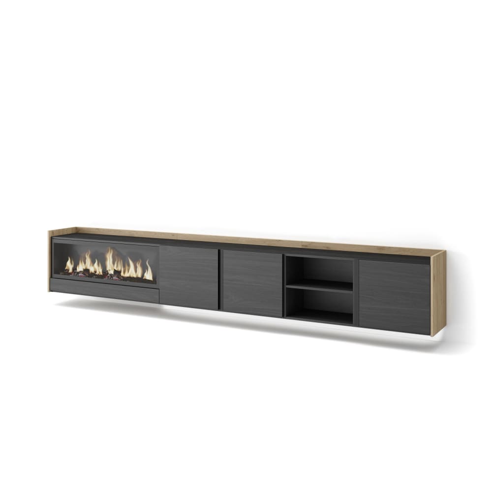 wohnli-moebel-suche-M26043594 Wohnli Möbelsuche - TV-Möbel Holzeffekt schwarz eiche 315x35x50cm Kamin mit Feuereffekt