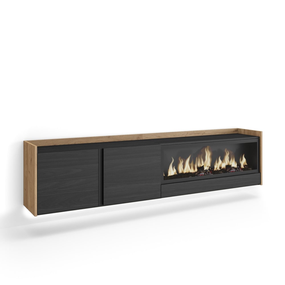wohnli-moebel-suche-M26043600 Wohnli Möbelsuche - TV-Möbel Holzeffekt schwarz eiche 212x35x50cm Kamin mit Feuereffekt