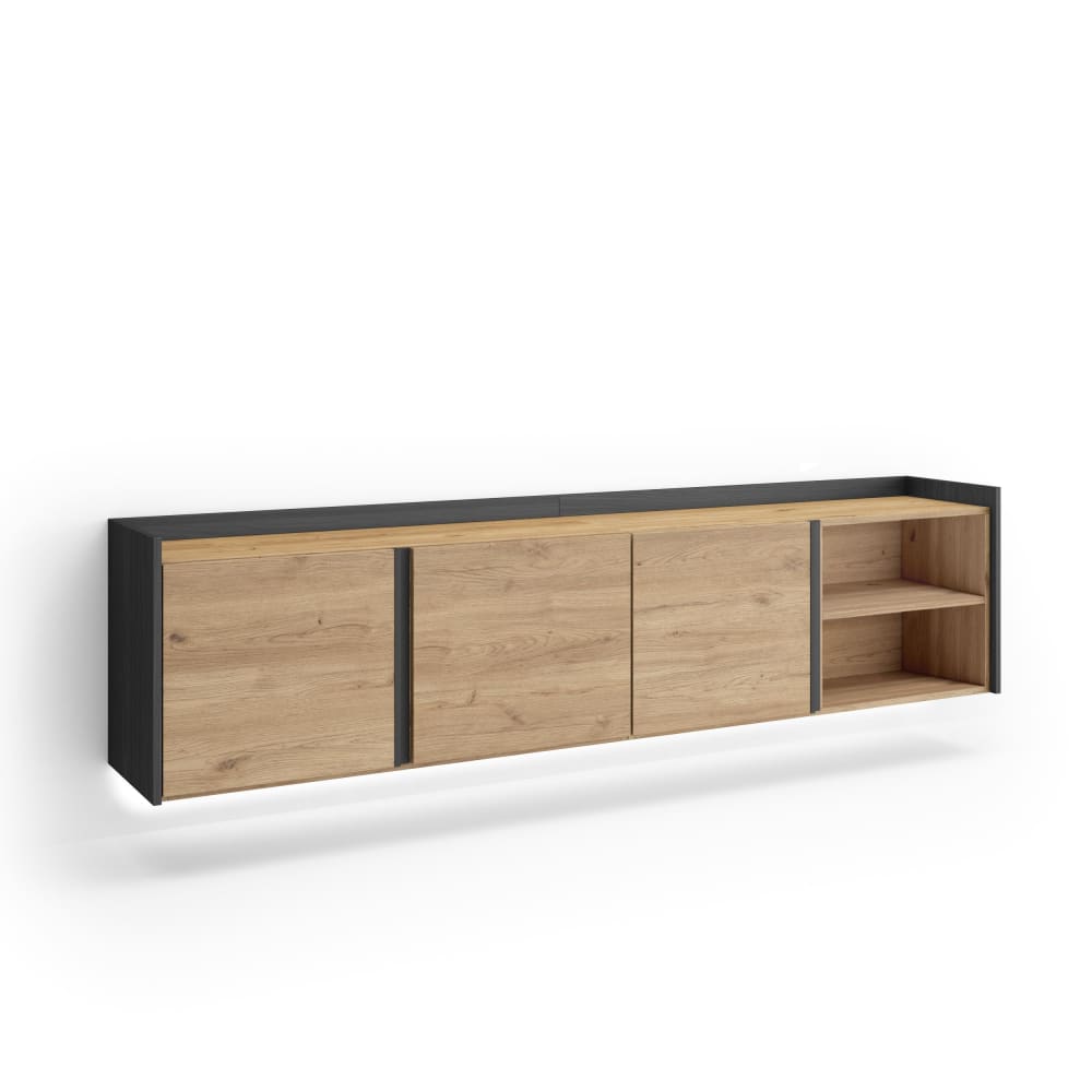 wohnli-moebel-suche-M26043601 Wohnli Möbelsuche - TV-Möbel Holzeffekt eiche und schwarz 207x35x50cm Hängend