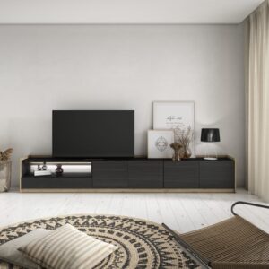 TV-Möbel Holzeffekt schwarz und eiche 310x37x50cm mit Led 310x50x37cm Spanplatte Schwarz Skraut home Möbel Wohnzimmermöbel TV-Möbel