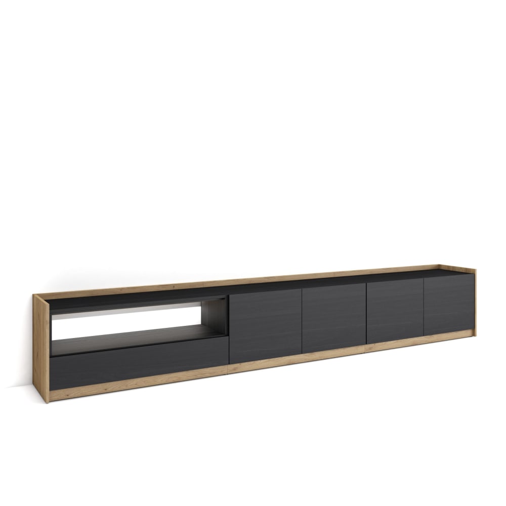 wohnli-moebel-suche-M26043602 Wohnli Möbelsuche - TV-Möbel Holzeffekt schwarz und eiche 310x37x50cm mit Led