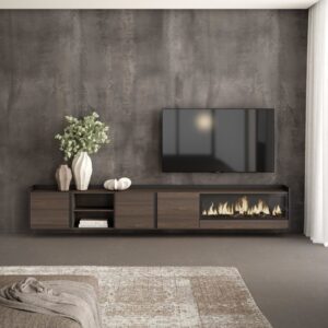 TV-Möbel Holzeffekt eiche schwarz 315x35x50cm Kamin mit Feuereffekt 315x50x35cm Spanplatte Braun Skraut home Möbel Wohnzimmermöbel TV-Möbel