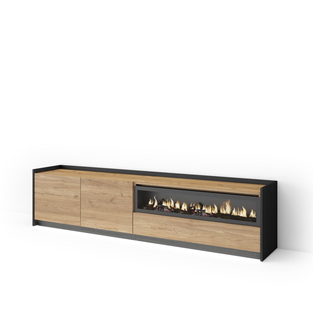 wohnli-moebel-suche-M26043607 Wohnli Möbelsuche - TV-Möbel Holzeffekt eiche schwarz 207x37x50cm Kamin mit Feuereffekt