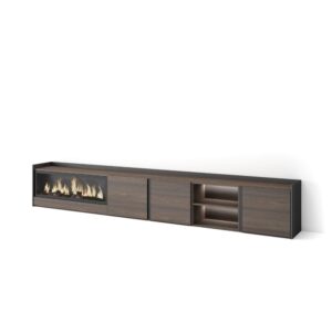 Wohnli Möbelsuche - TV-Möbel Holzeffekt eiche schwarz 315x35x50cm Kamin mit Feuereffekt